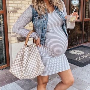 Gray Striped Maternity Dress